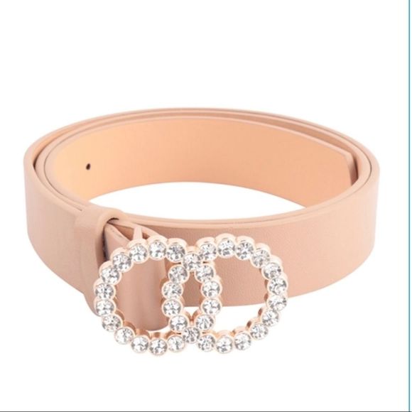 Accessories - NEW Double Circle Gold Toned Bling Light Tan Colored Belt OS